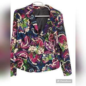 Notations Abstract Floral Blazer Size M Colorful Two Button Workwear